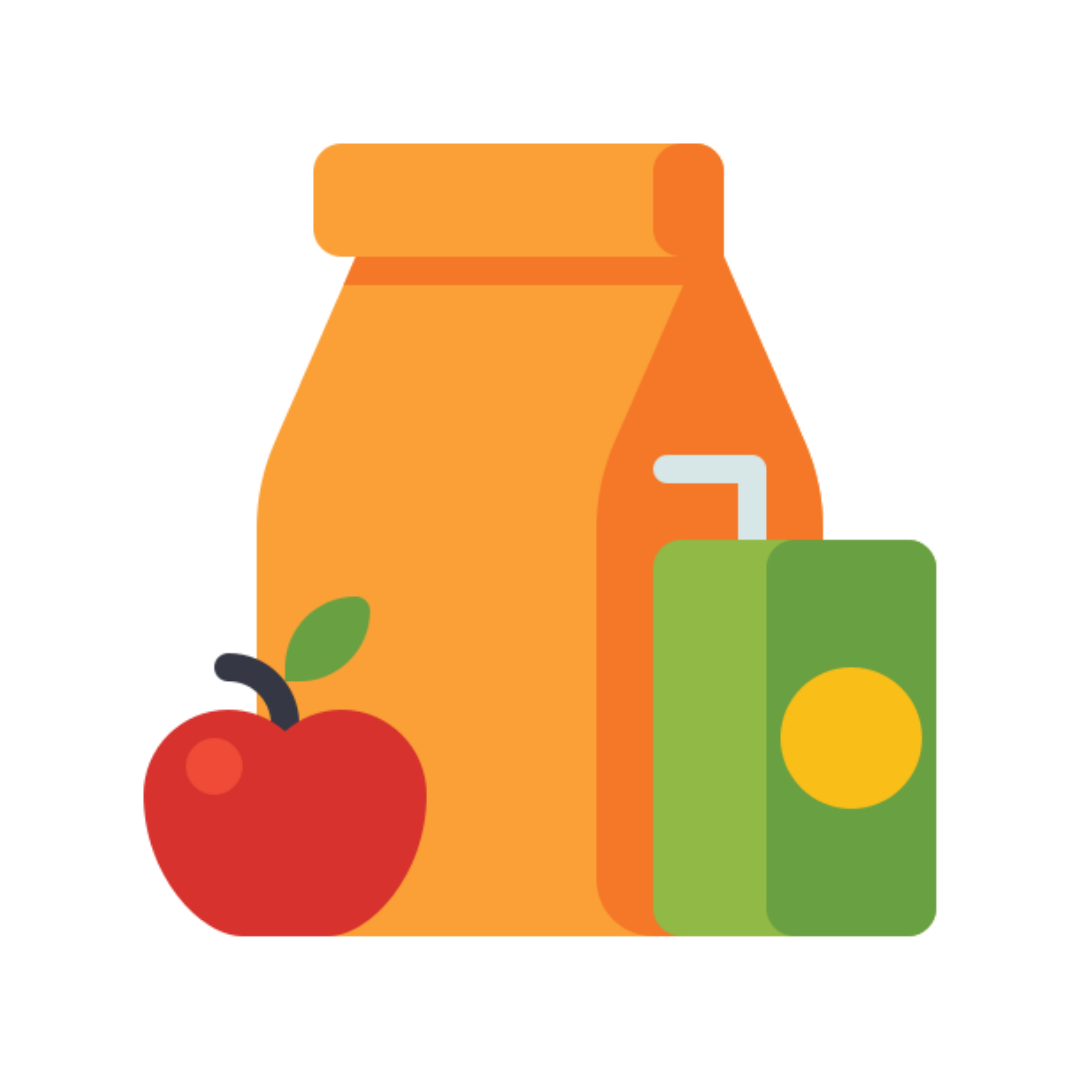 Lunch bag clipart with red apple and green juice box