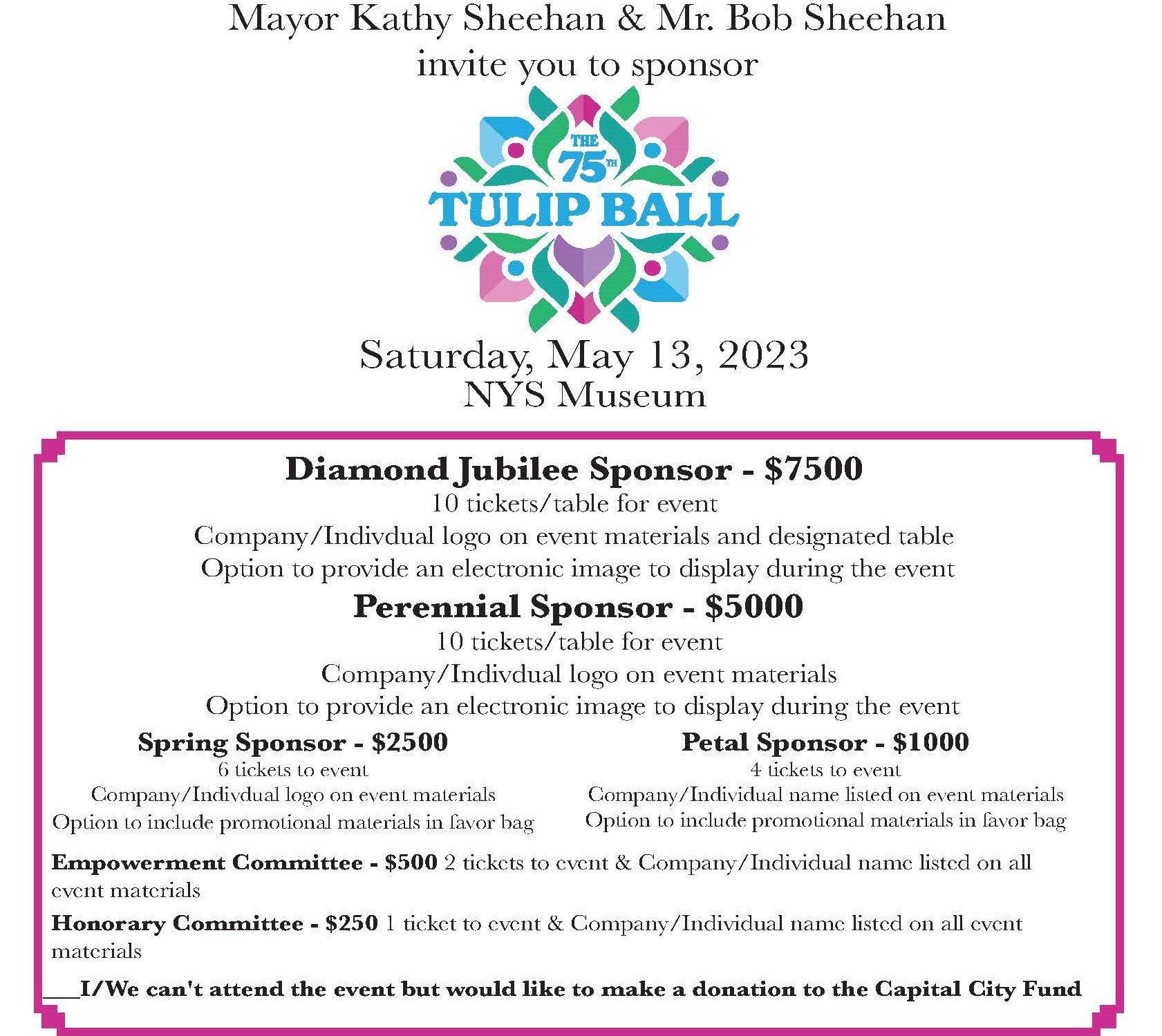 2023 Tulip Ball Sponsorship Levels