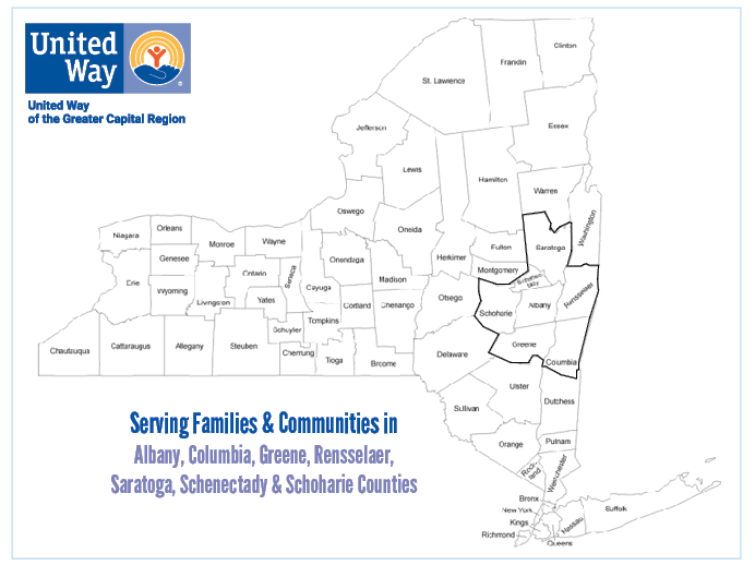 NYS Couty map with UW service area's highlighted