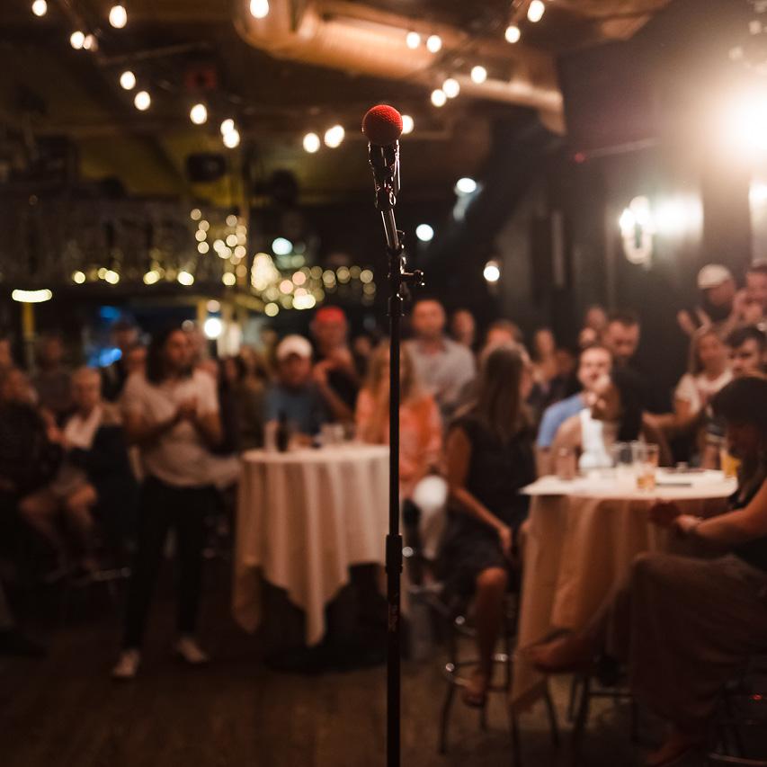 microphone in front of crowd