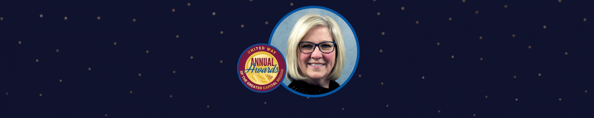 Robin Fontanelli headshot in circle with Annual Awards logo