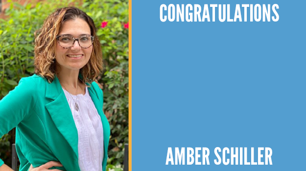 Text: Congratulations Amber Schiller with her headshot