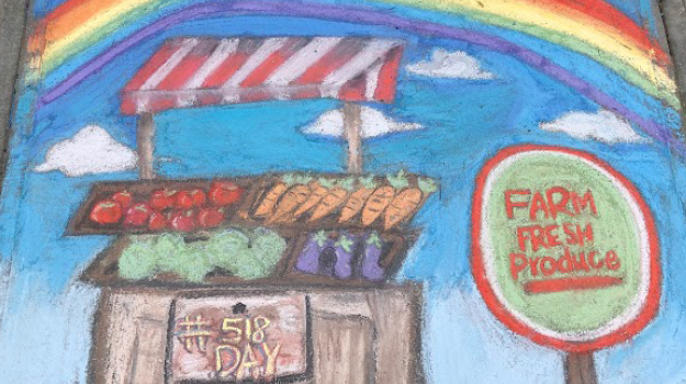 Sidewalk Chalk farm stand with rainbow