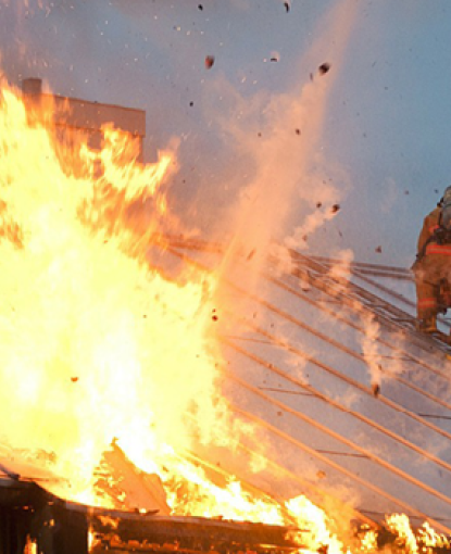 Firemen putting out fire